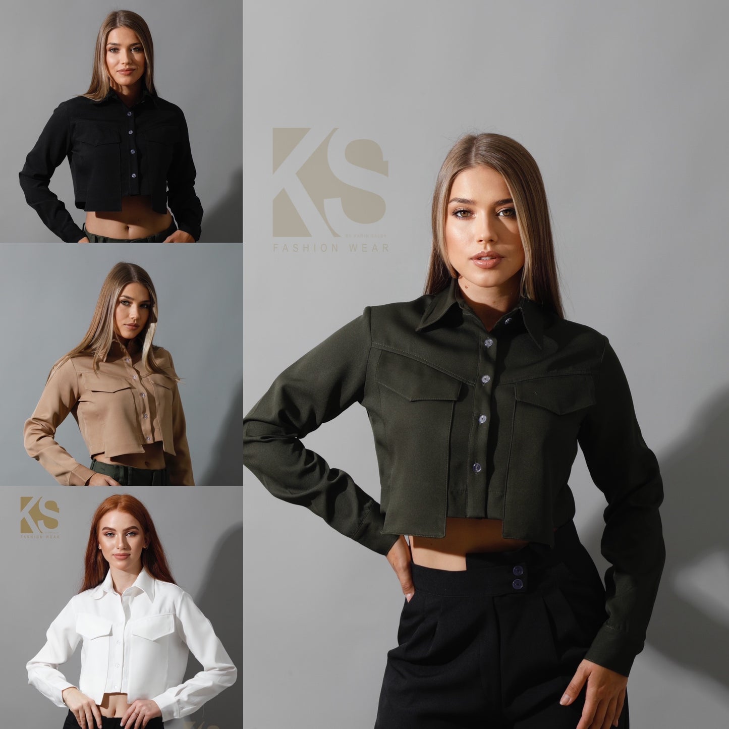 Pockets Cropped Shirt - Olive