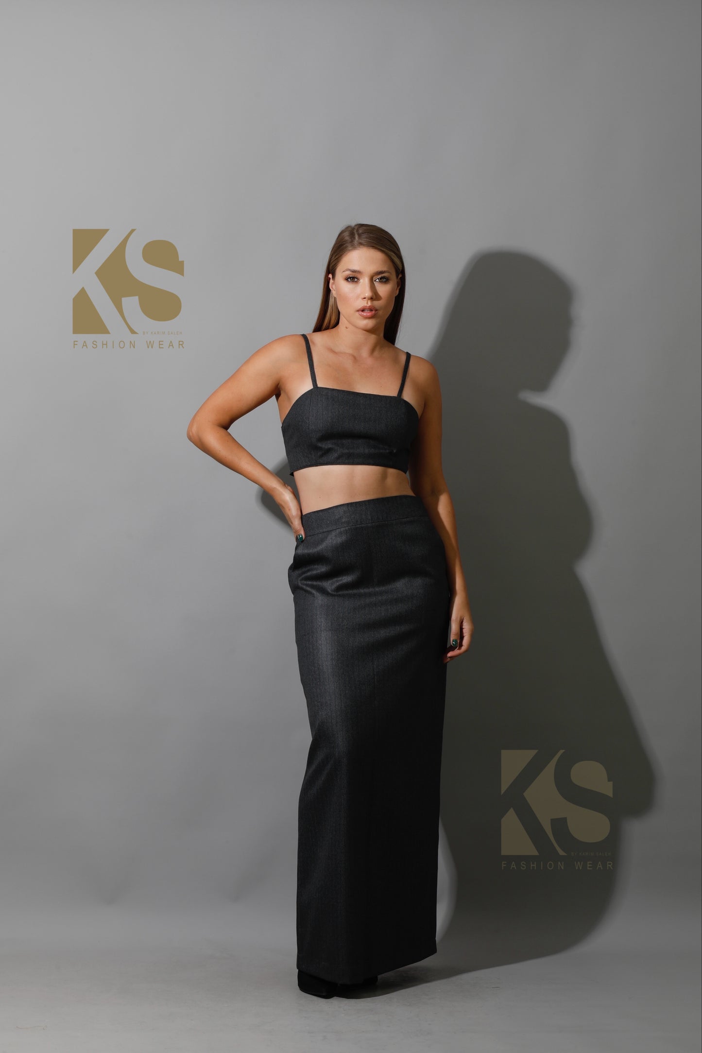 Striped Maxi Skirt Co-Ord - Gray
