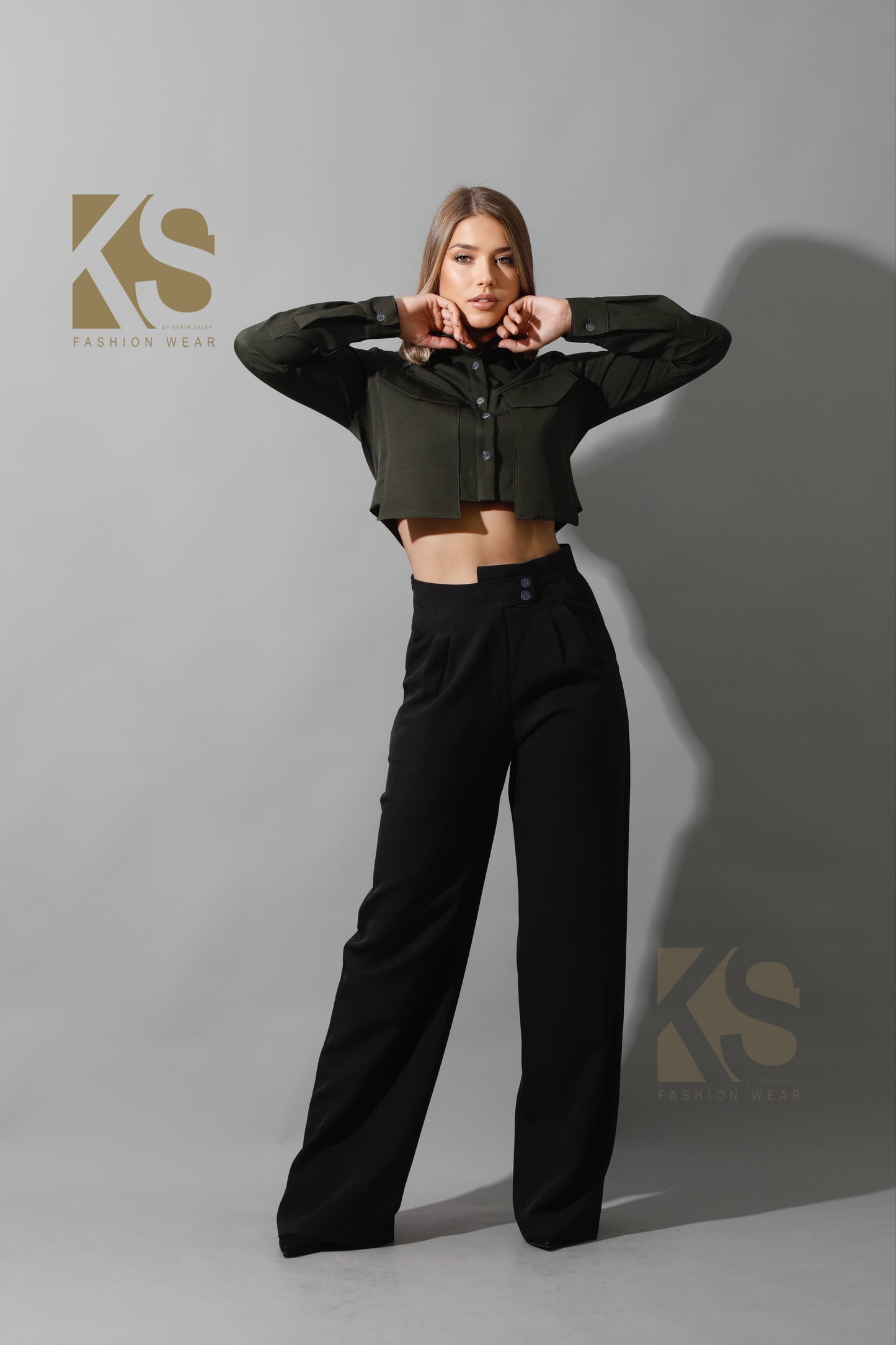 Pockets Cropped Shirt - Olive