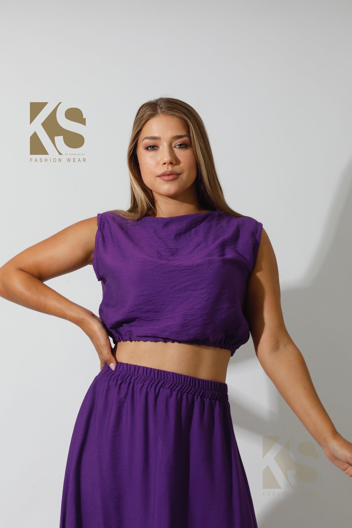 Crop Top & Maxi Side Slite Skirt Set - Purple