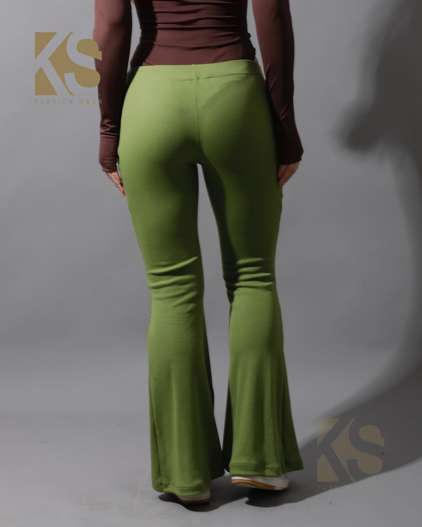 Slinky Flared Trousers - Kiwi Green