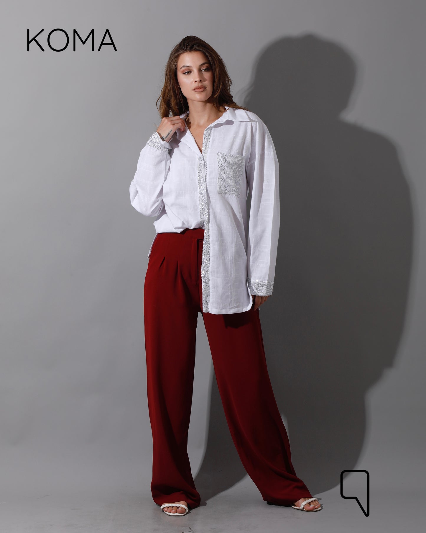 Glitter Long Sleeves Shirt - White