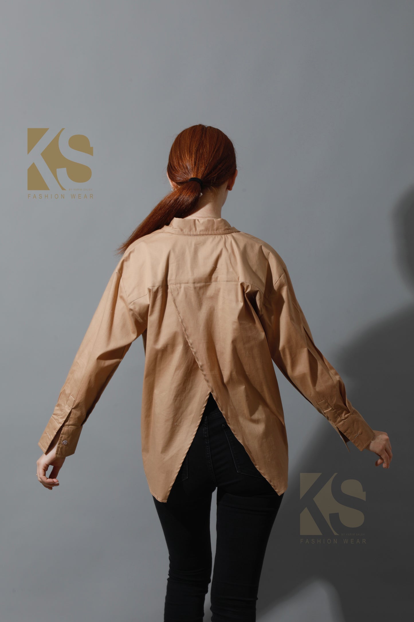Back Slit Shirt - Beige