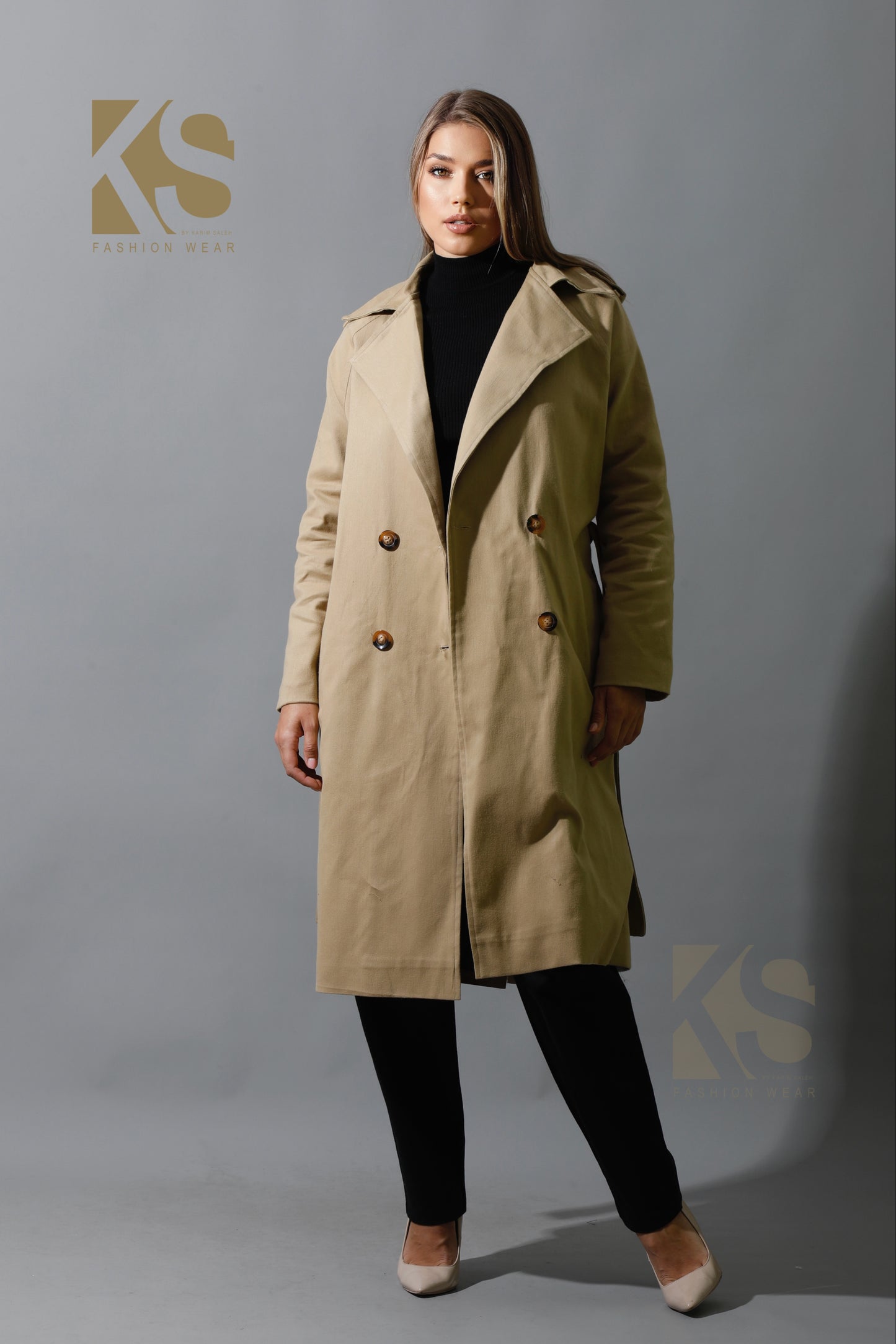 Wrapped Belted Trench Coat - Beige