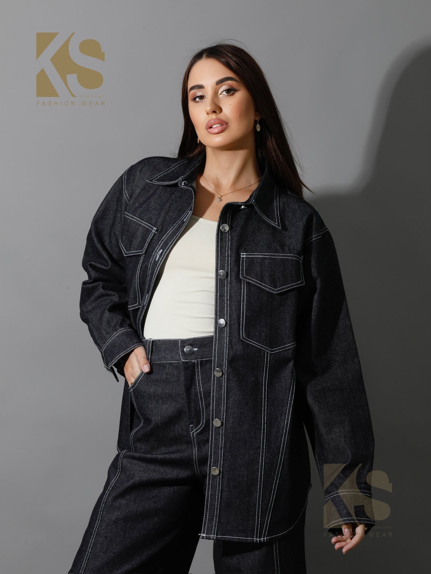 Co-Ord Jeans Cutout Shirt - Navy Blue