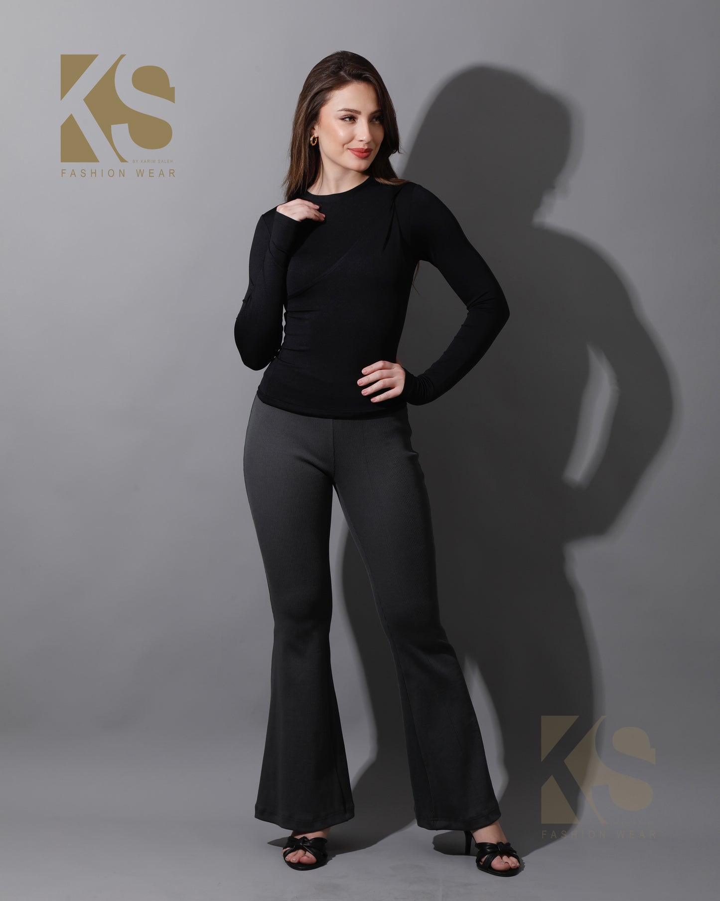 Slinky Flared Trousers - Gray