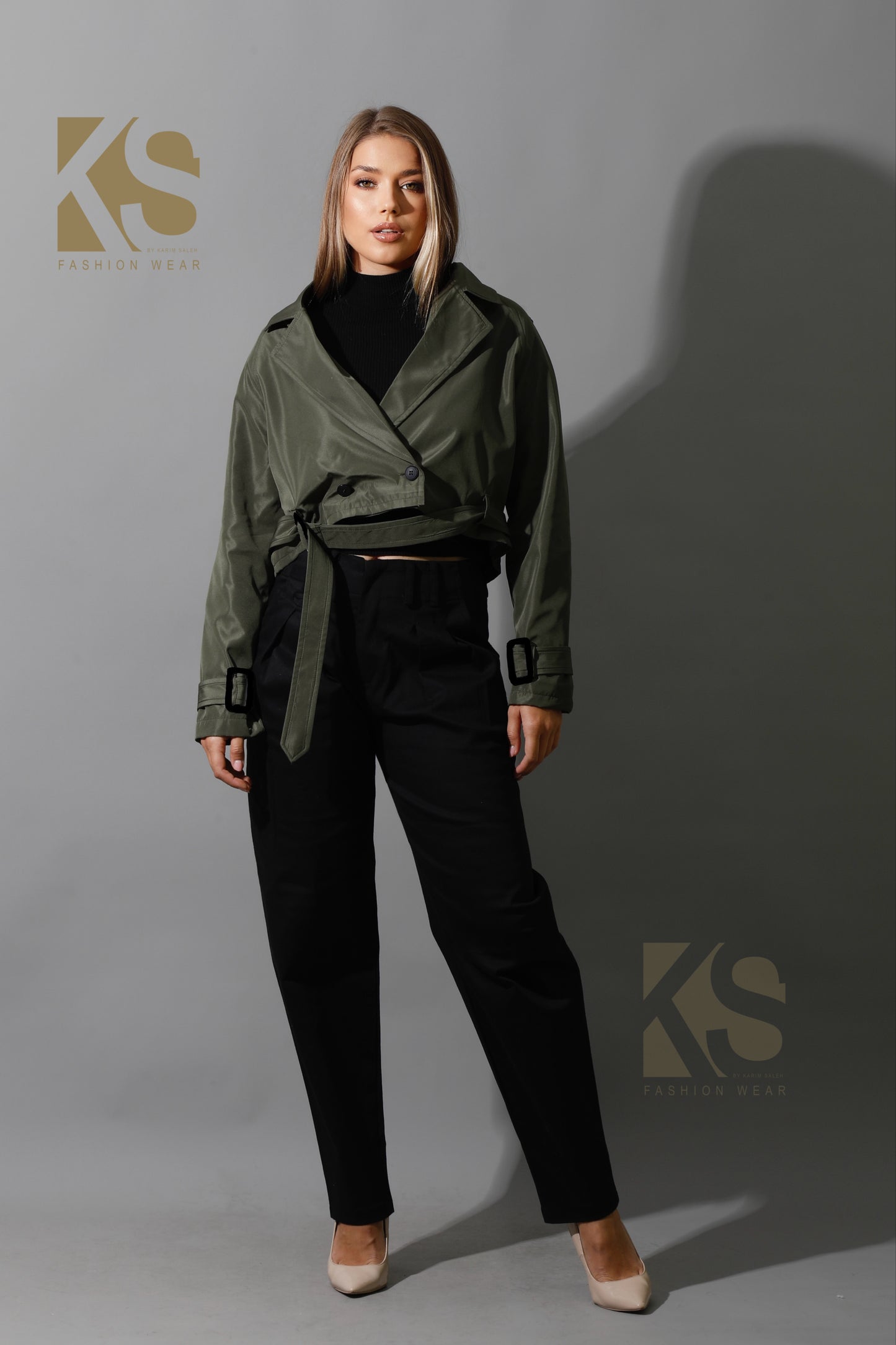 Double Breasted Trench Jacket - Olive