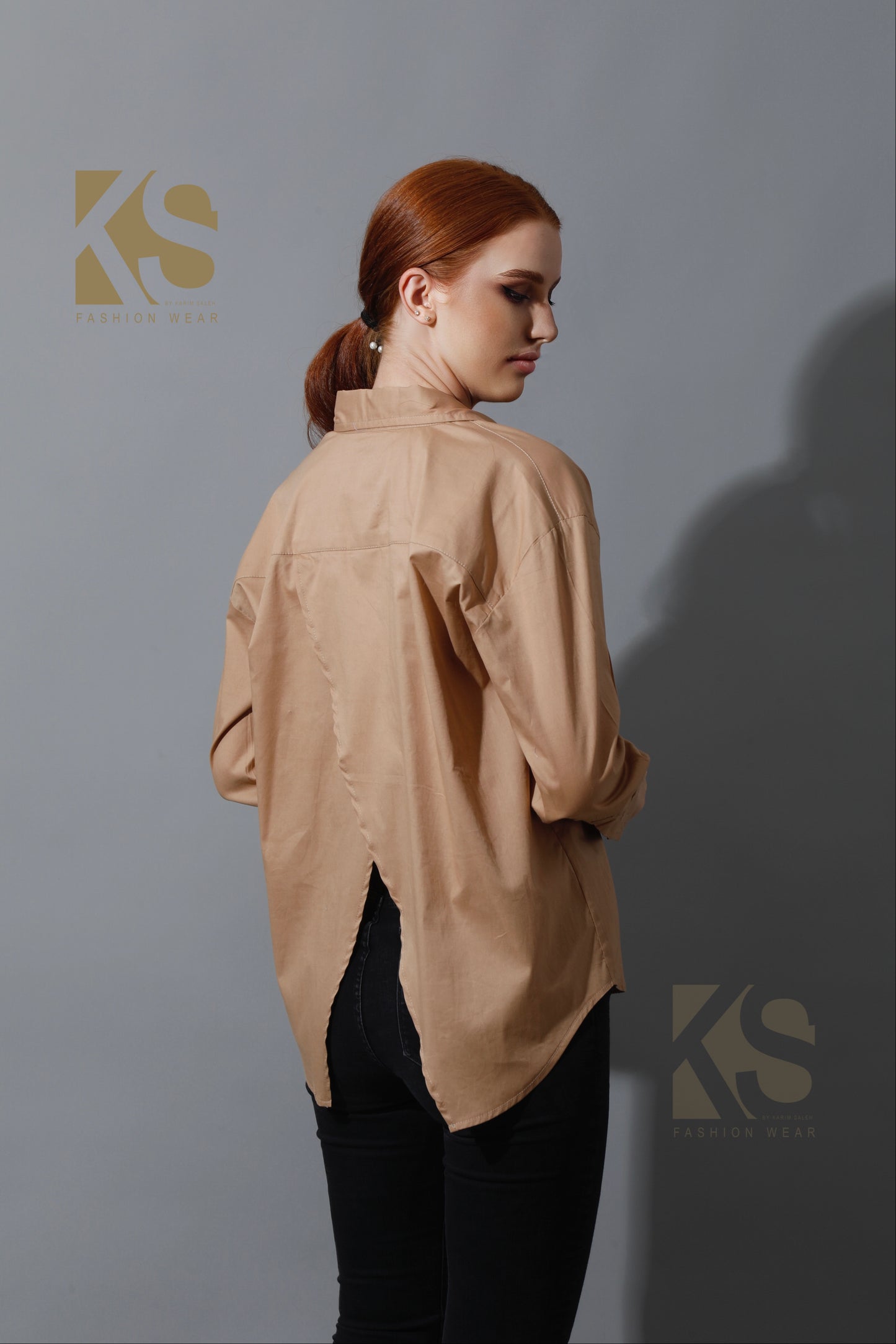 Back Slit Shirt - Beige