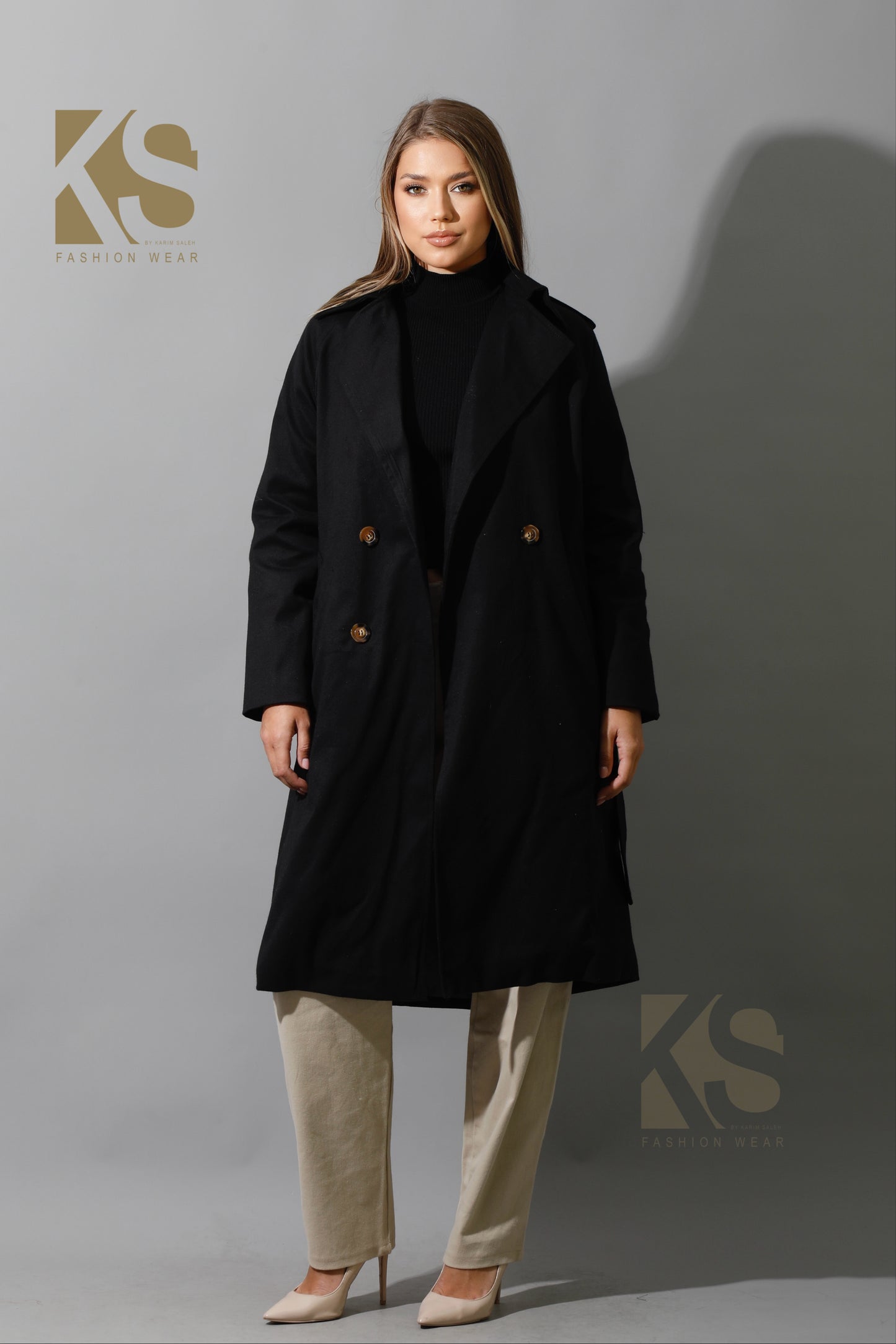 Wrapped Belted Trench Coat - Black