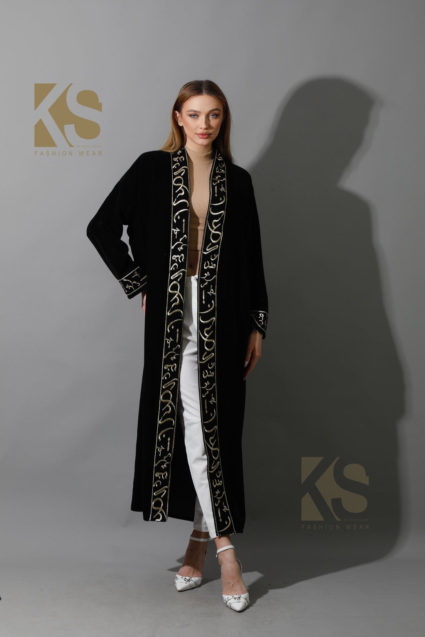 Arabic Letter Long Kaftan - Black & Gold