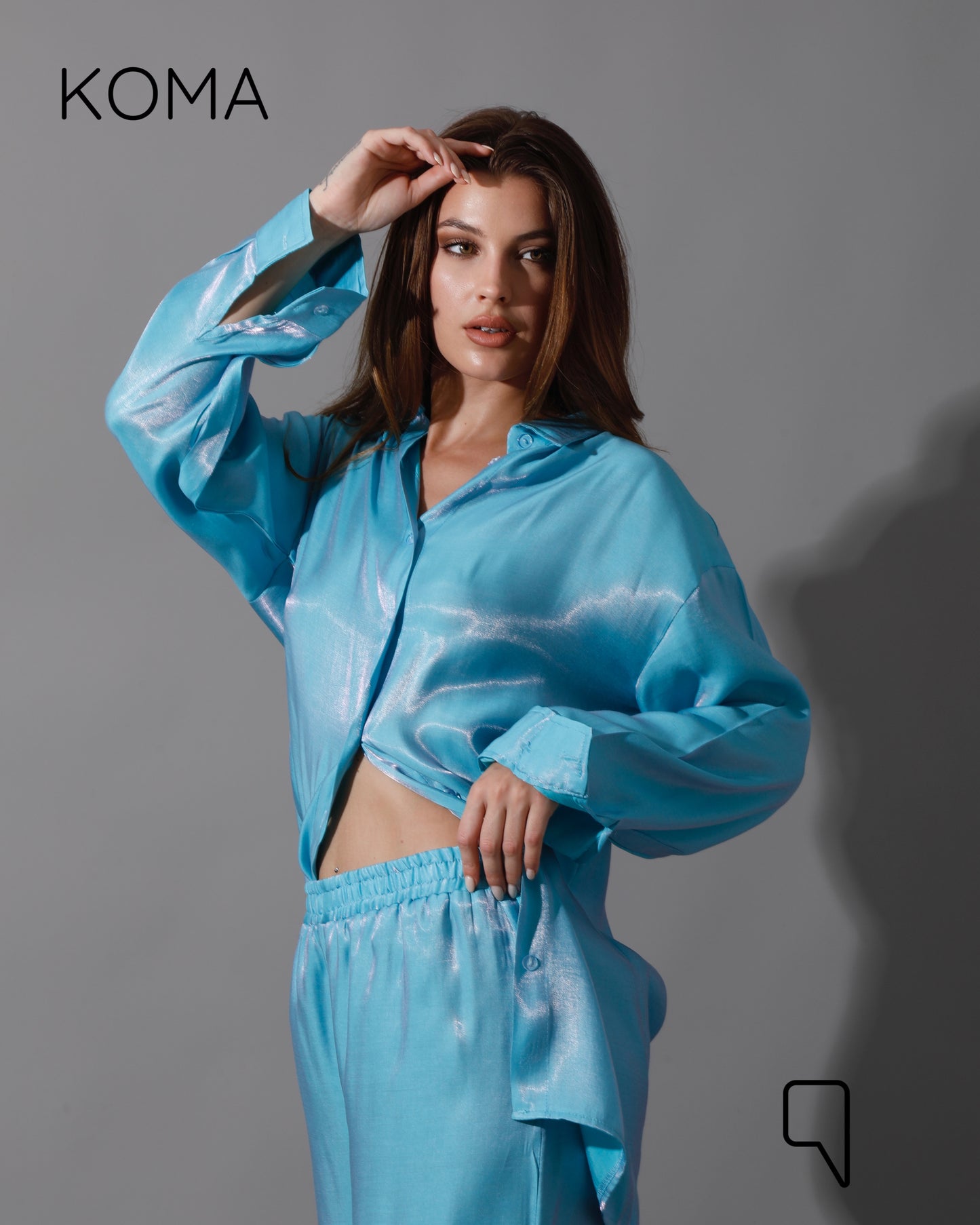 Shemer Long Shirt & Wide Leg Trousers Set - Turquoise