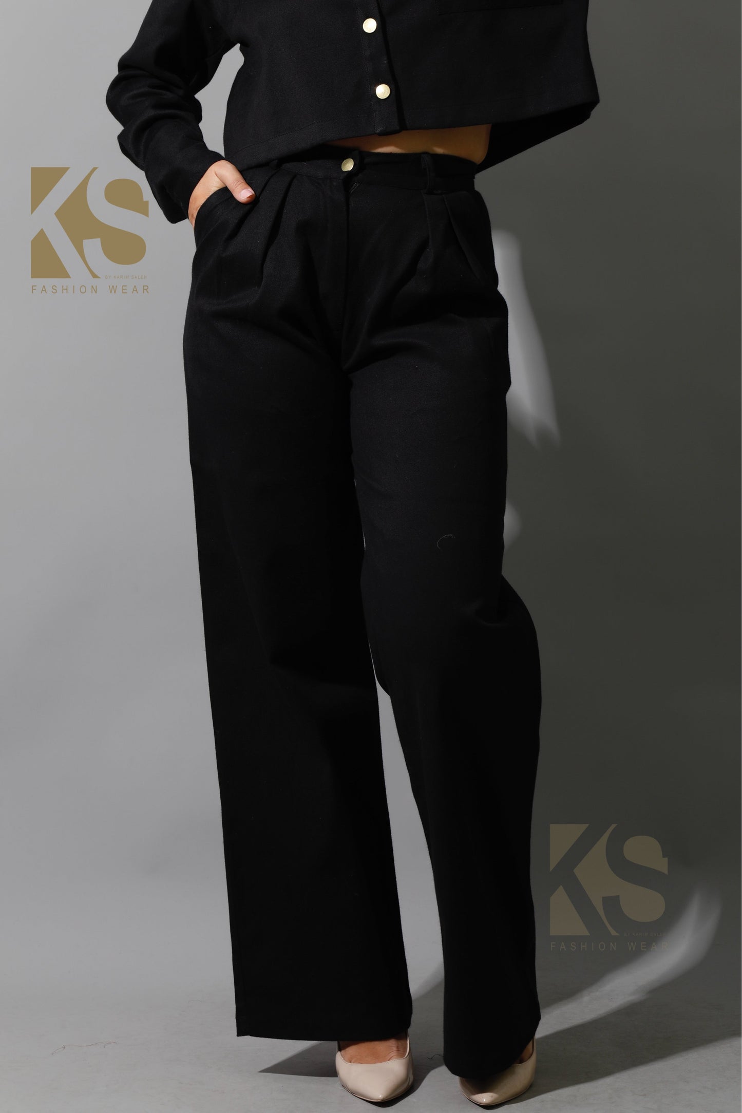 Co-ord Pleated Wide Leg Pants - Black