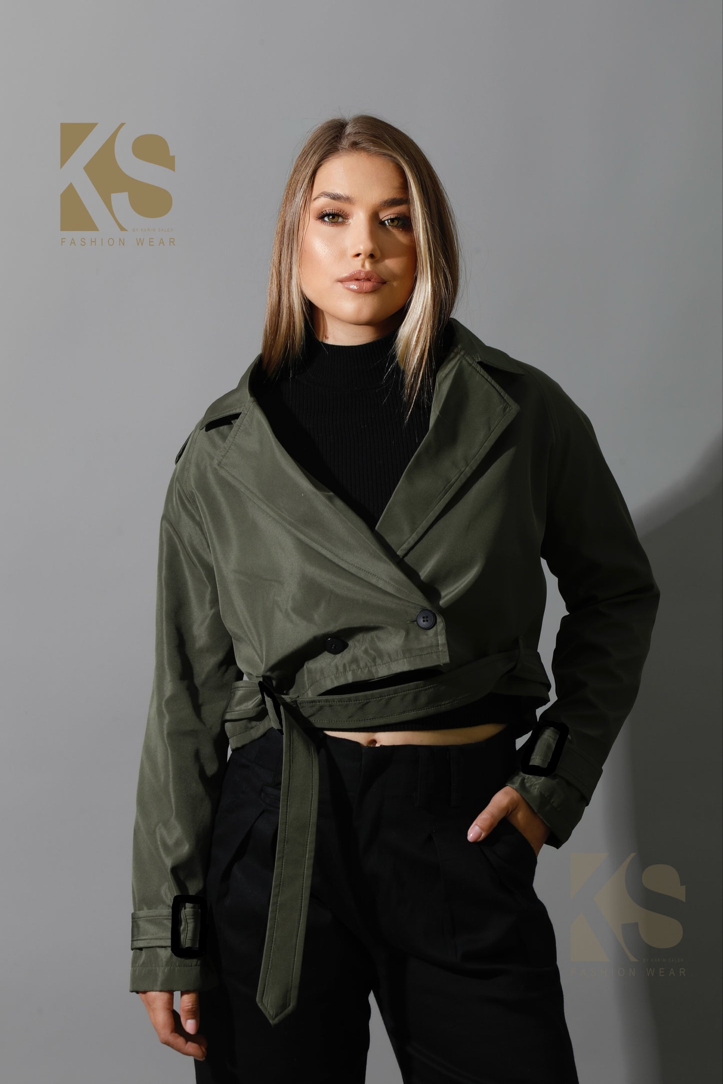 Double Breasted Trench Jacket - Olive