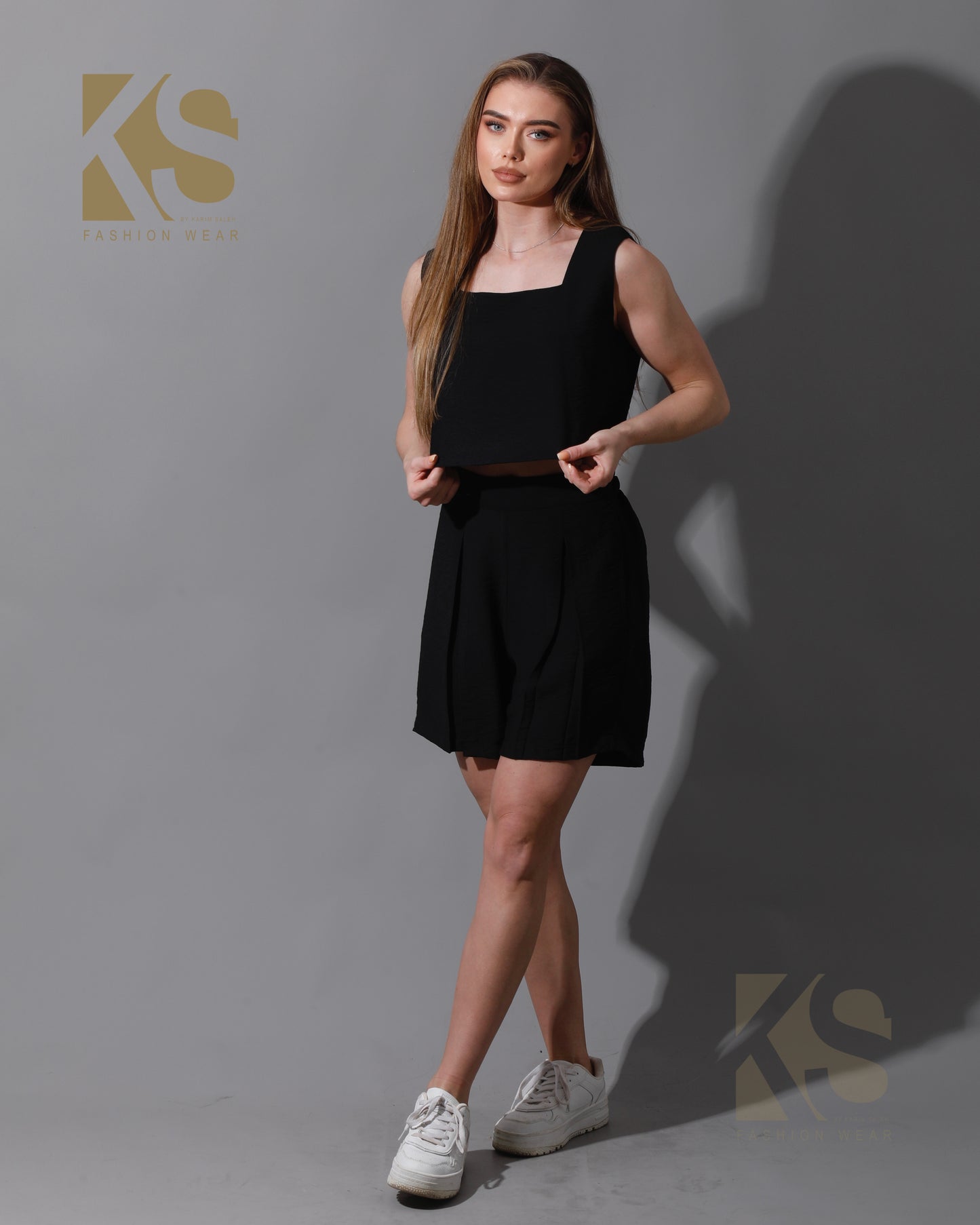 Tank Top & Flared Shorts Set - Black