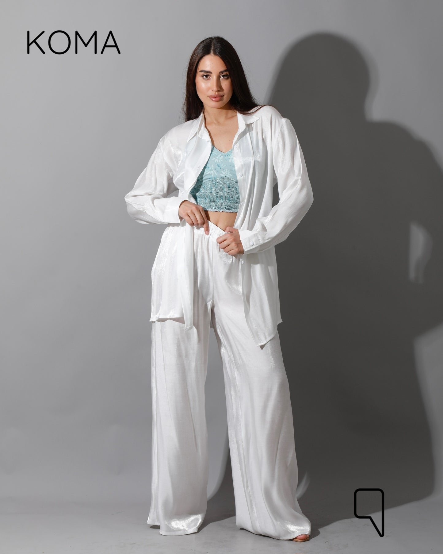 Shemer Long Shirt & Wide Leg Trousers Set - white