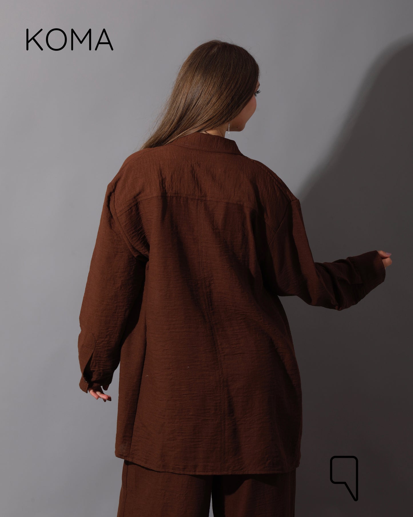 Co-Ord Lenin Long Sleeve Shirt & Wide Leg Trousers - Brown