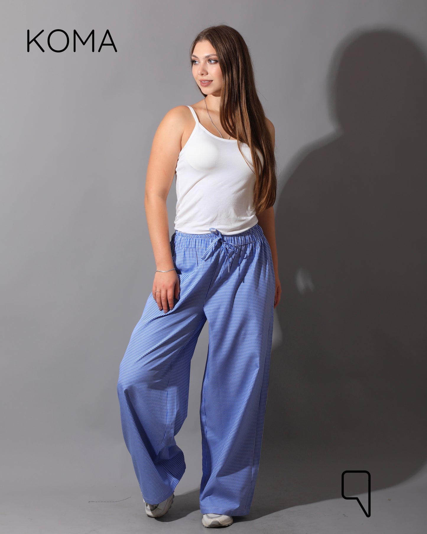 Plaid Straight Leg trousers - Plaid Baby Blue