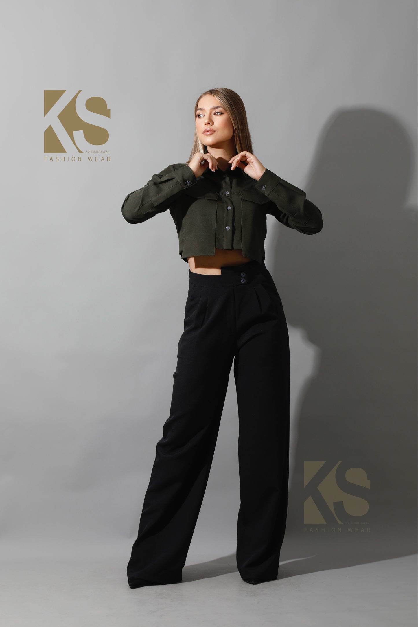 Pockets Cropped Shirt - Olive
