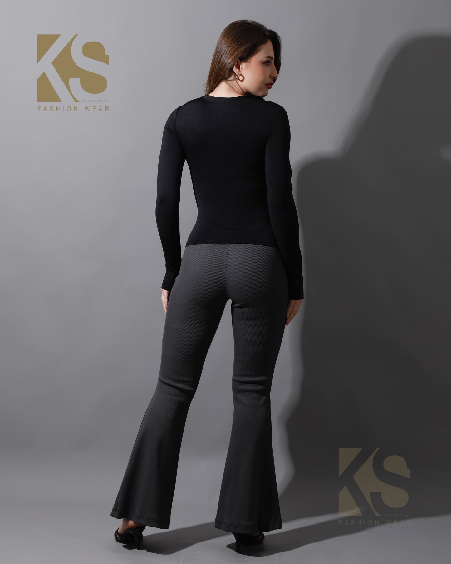 Slinky Flared Trousers - Gray