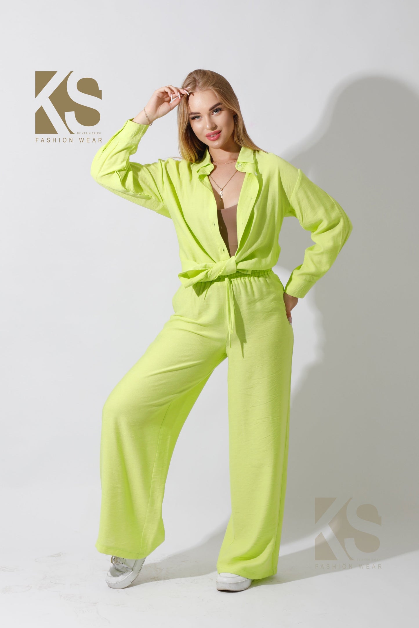 Co-Ord Long Sleeves Shirt - Lime Green