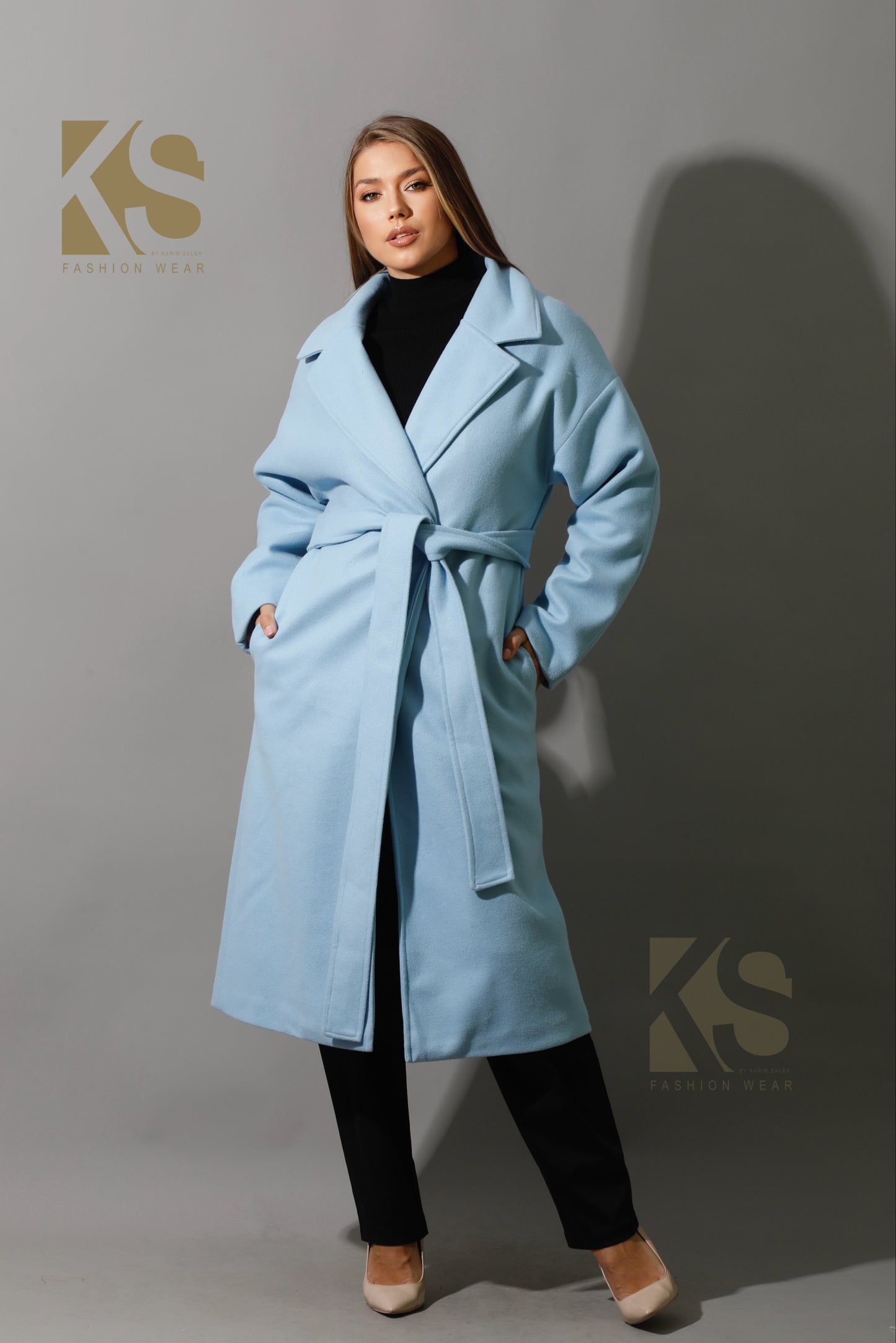 Oversized Wrapped Coat - Babe Blue