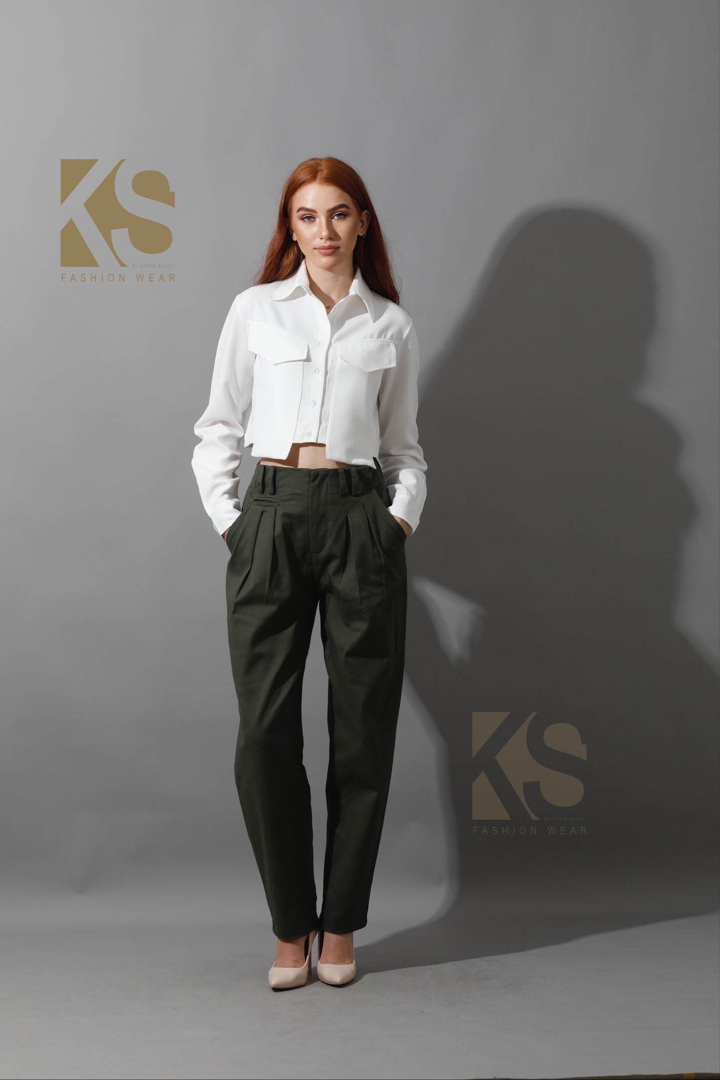 High Rise Paper-Bag Pants - Olive