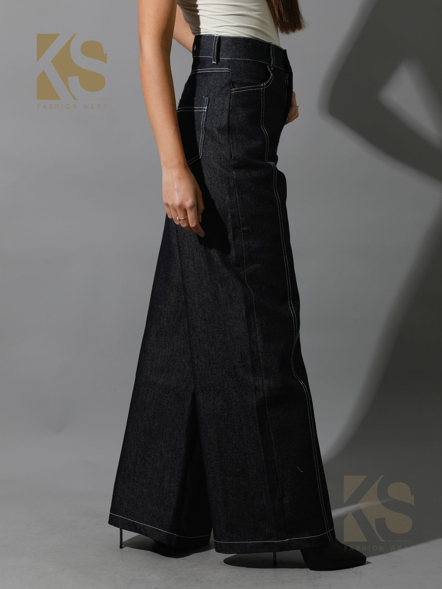 Co-Ord Jeans Cutout Shirt & Cutout Pants - Navy Blue