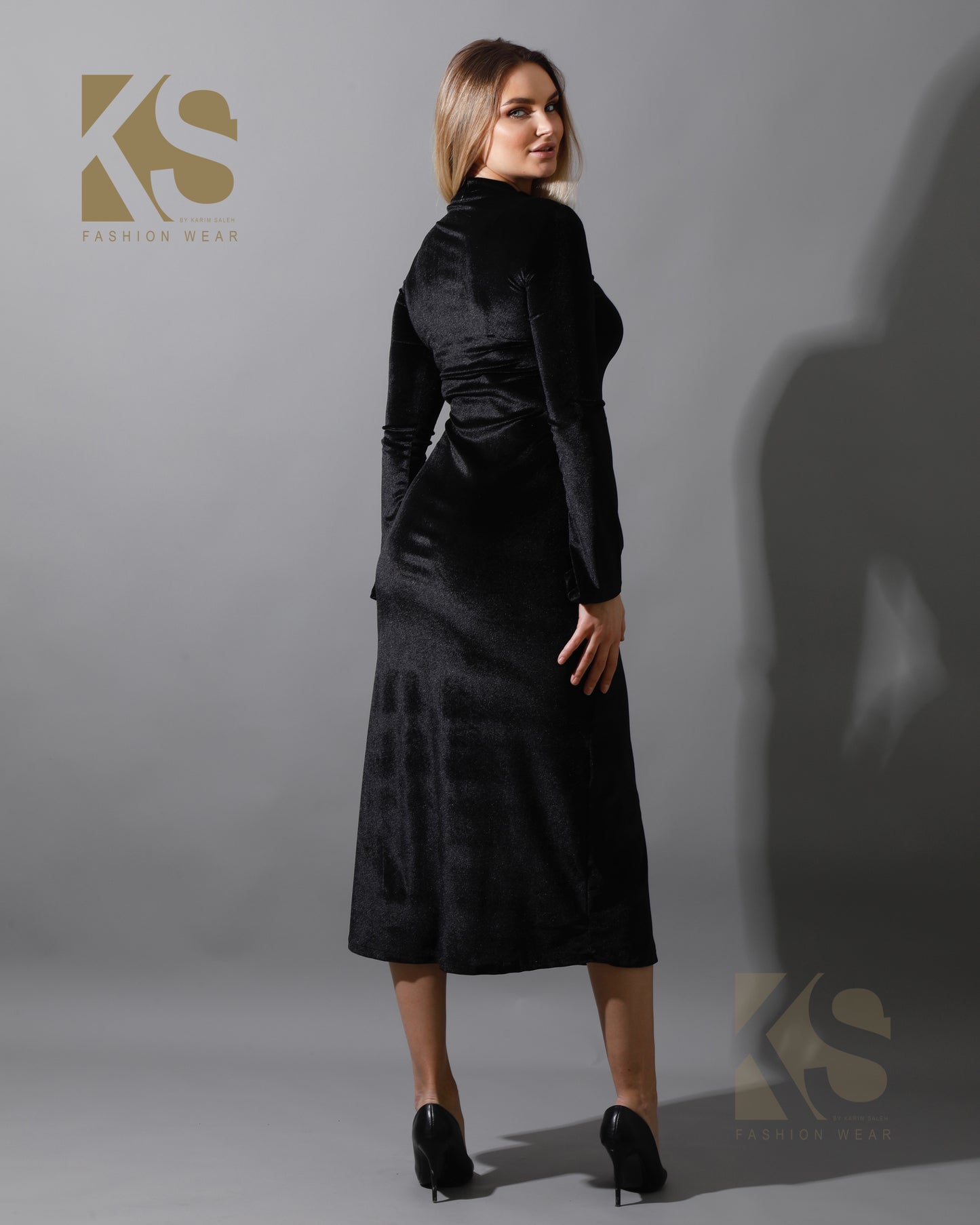 Front Slit Midi Dress - Black