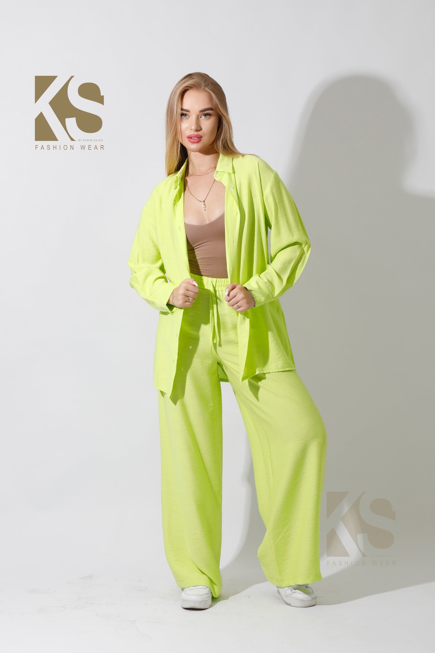 Co-Ord Long Sleeves Shirt - Lime Green