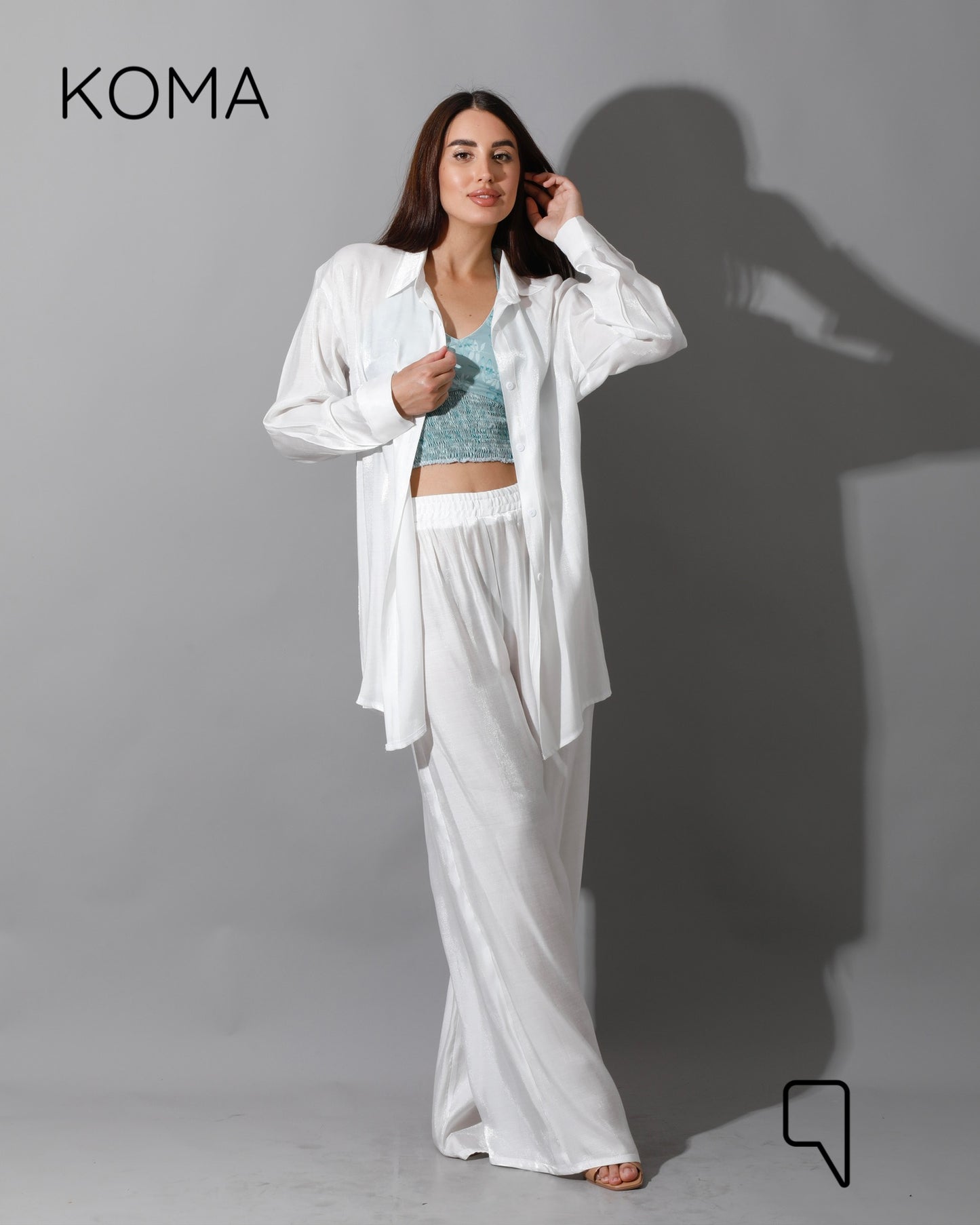 Shemer Long Shirt & Wide Leg Trousers Set - white