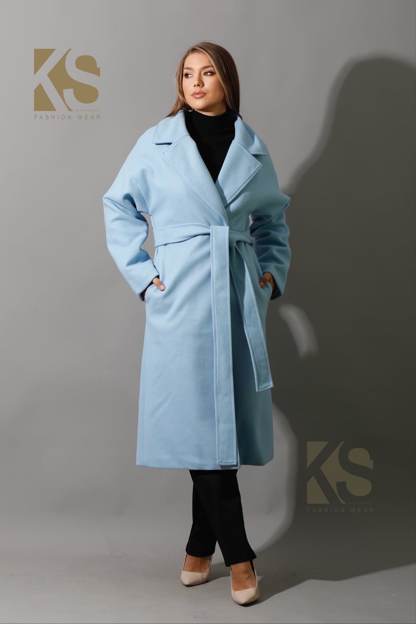Oversized Wrapped Coat - Babe Blue