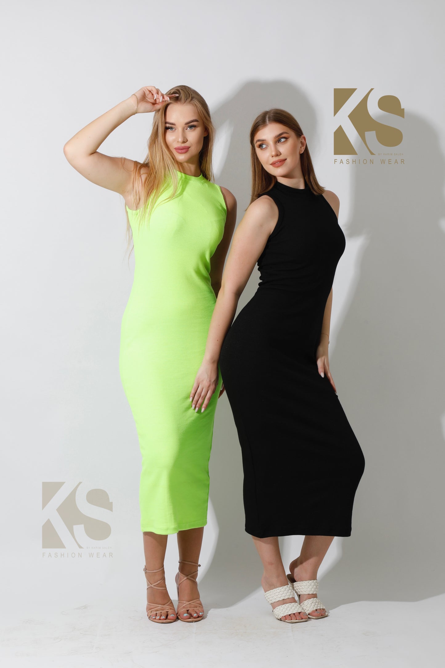 Slinky High Neck Midi Sleeveless Dress - Black