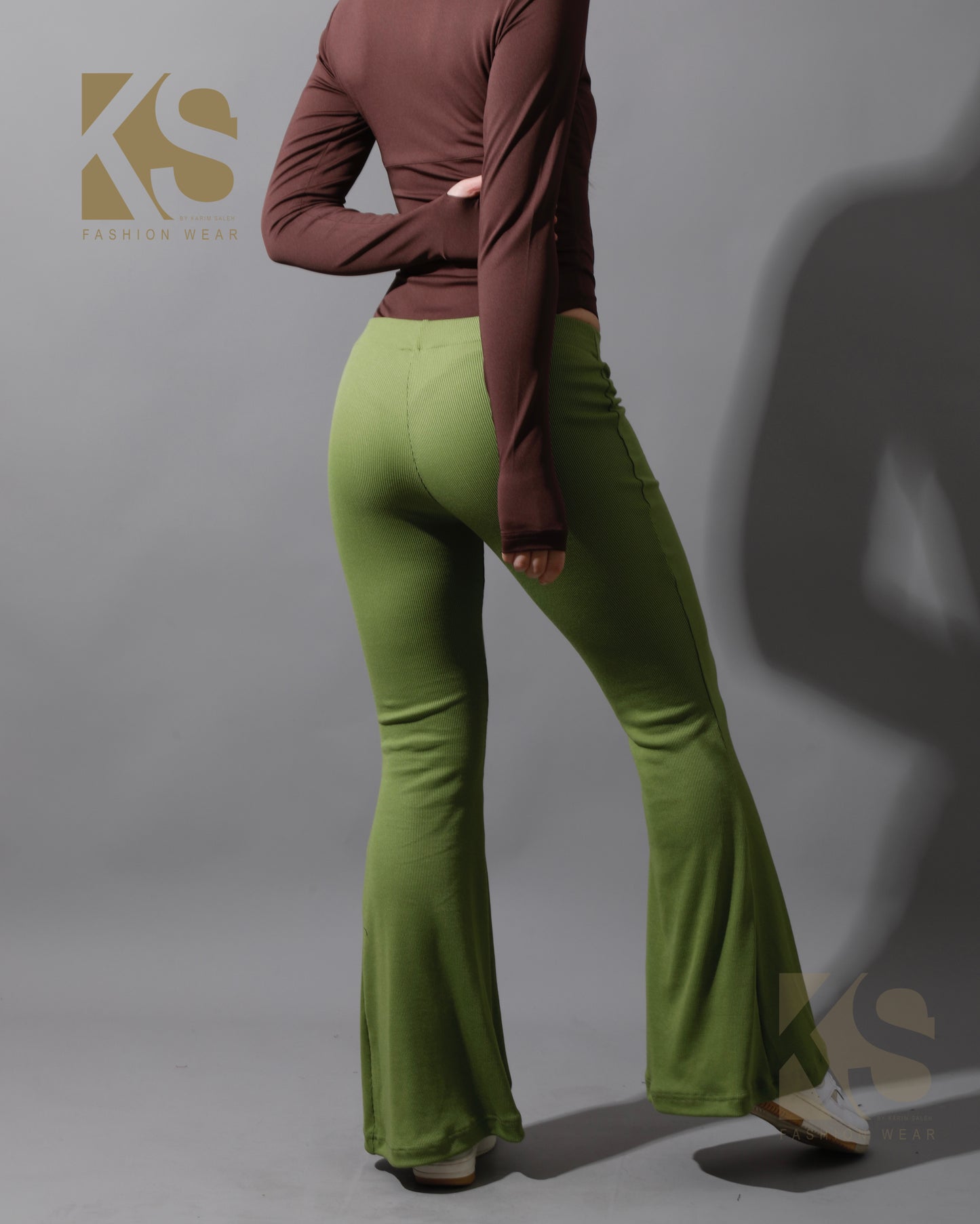 Slinky Flared Trousers - Kiwi Green