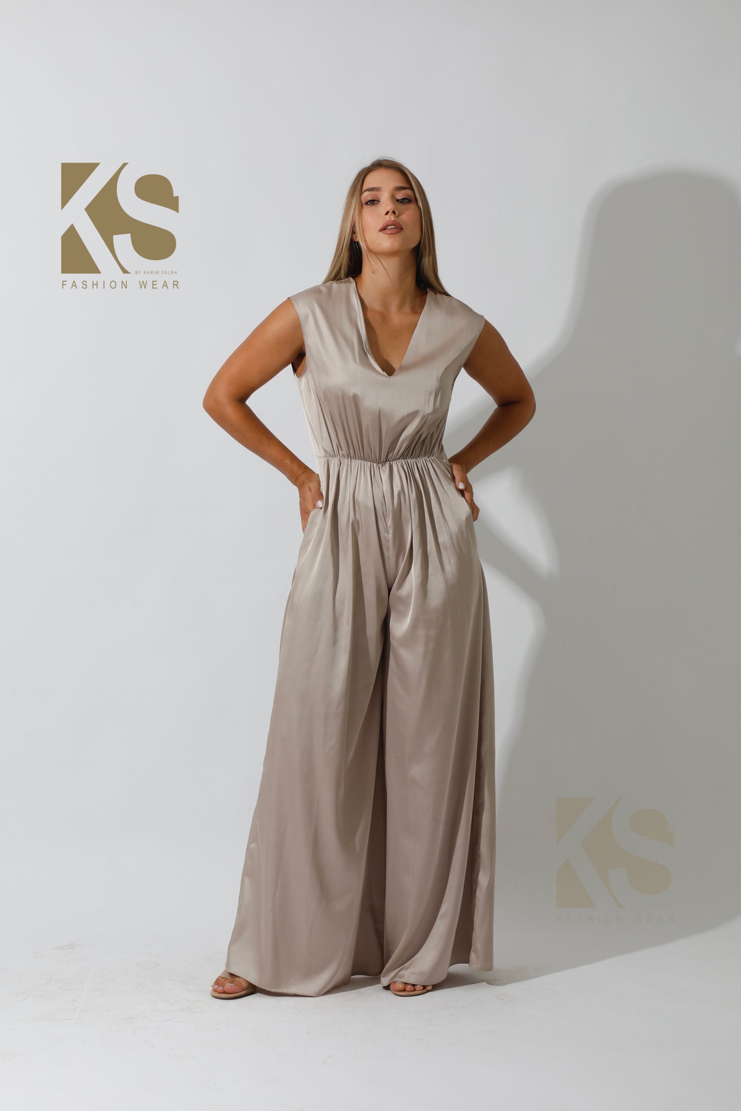 Flared Jumpsuit - Beige