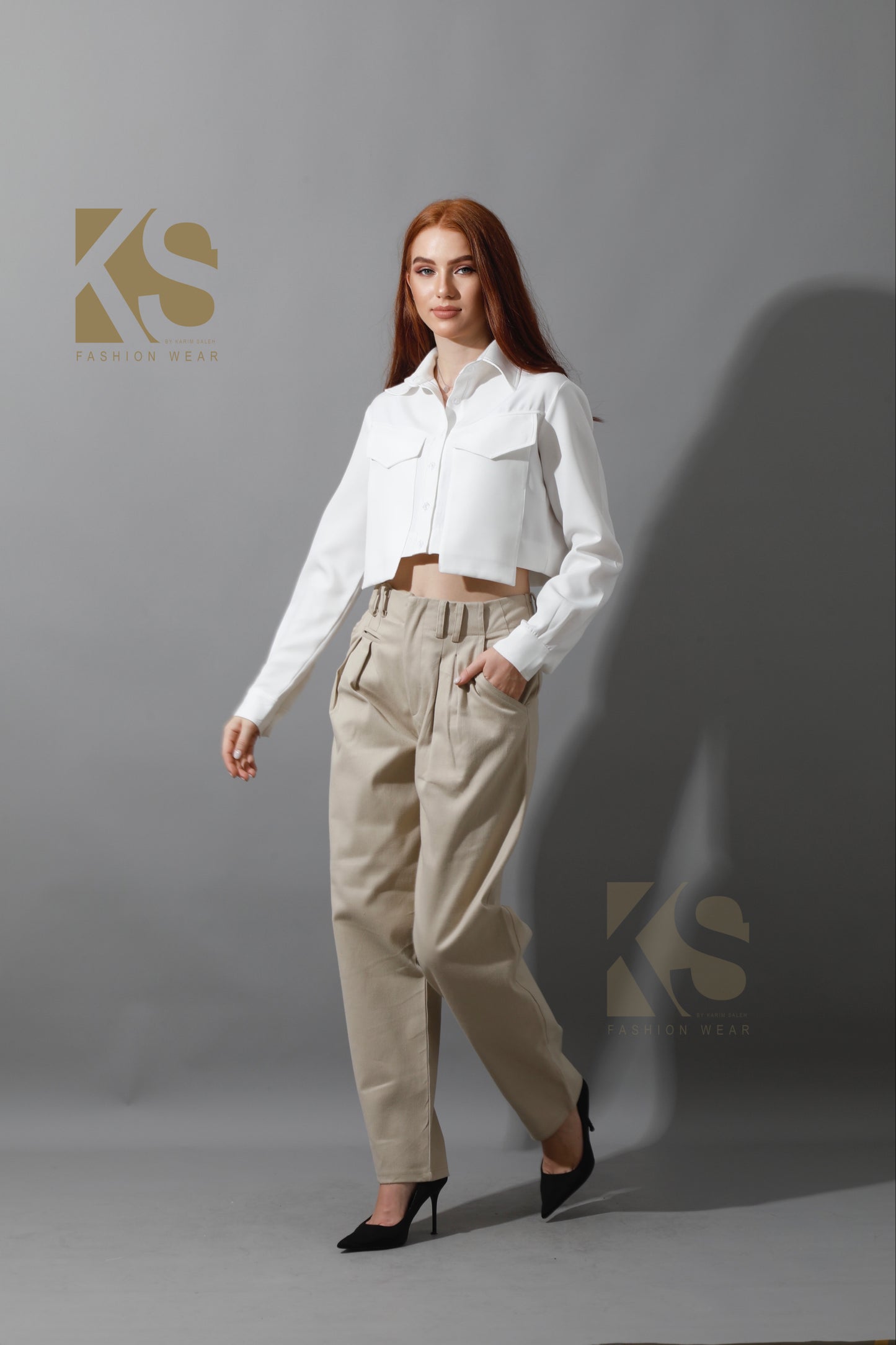 High Rise Paper-Bag Pants - Light Beige