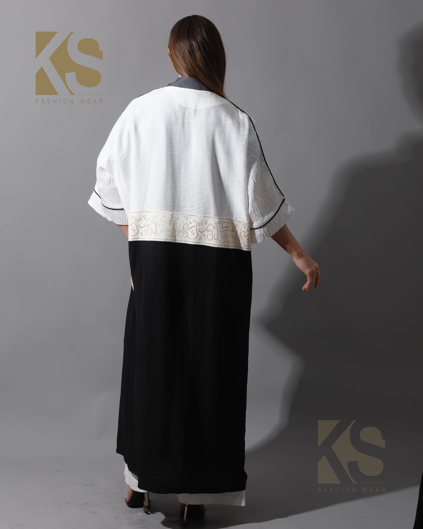 Double Colored Arabic Kaftan - White & Black