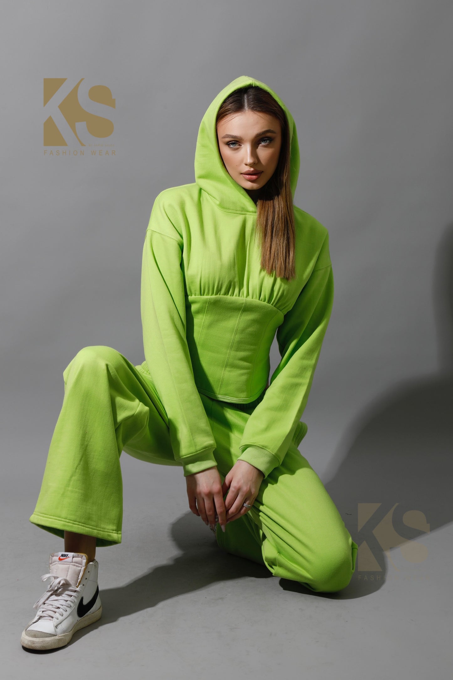 Corset Hoodie Set - Lime Green
