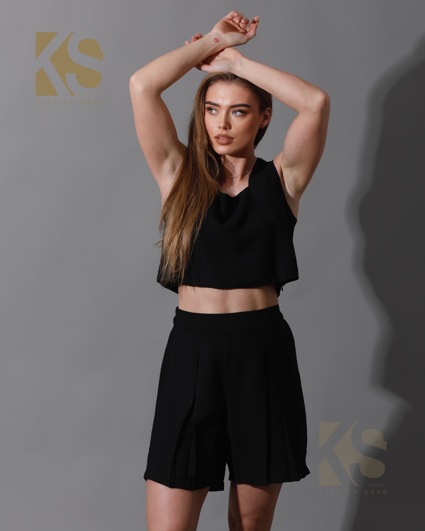 Tank Top & Flared Shorts Set - Black