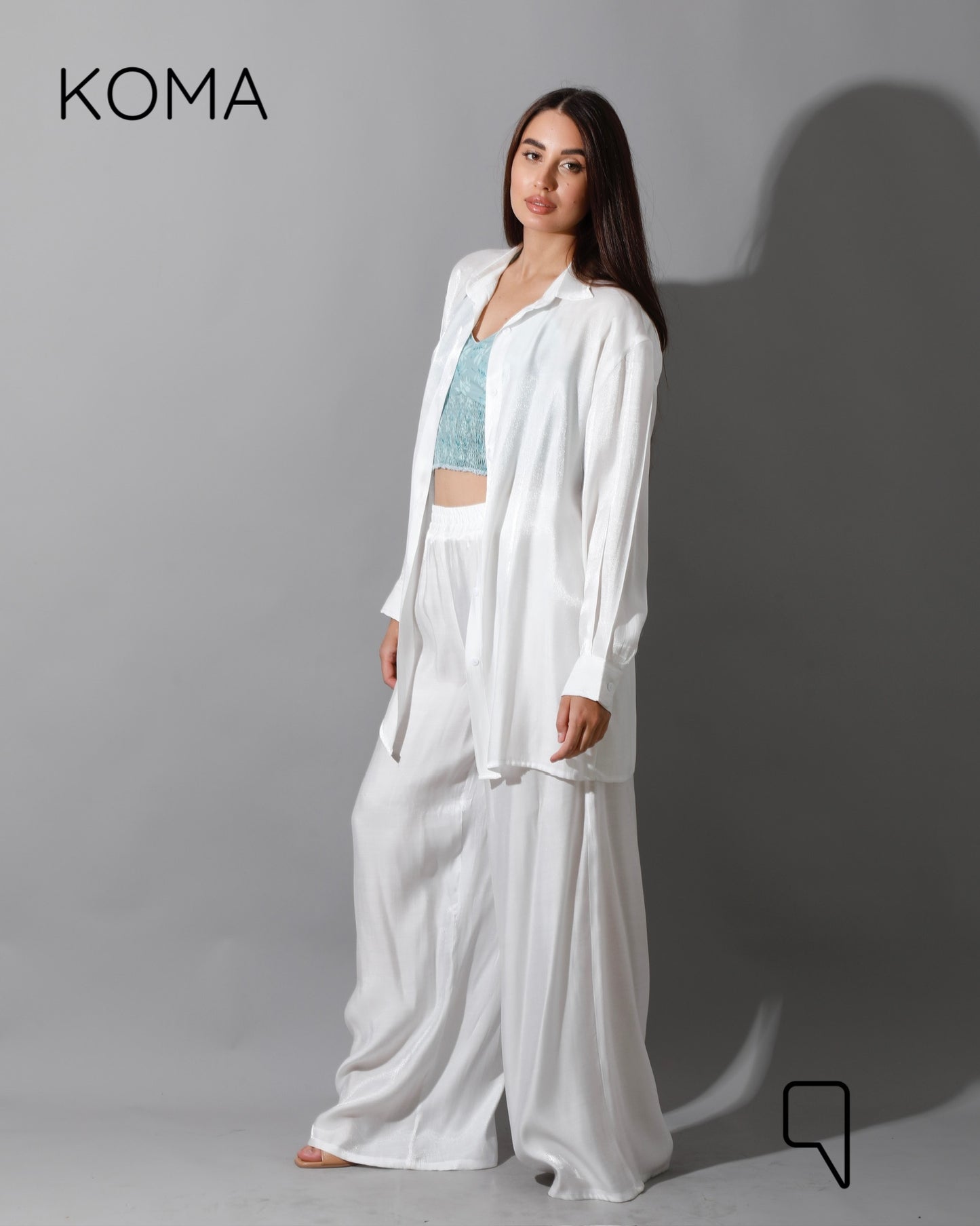 Shemer Long Shirt & Wide Leg Trousers Set - white