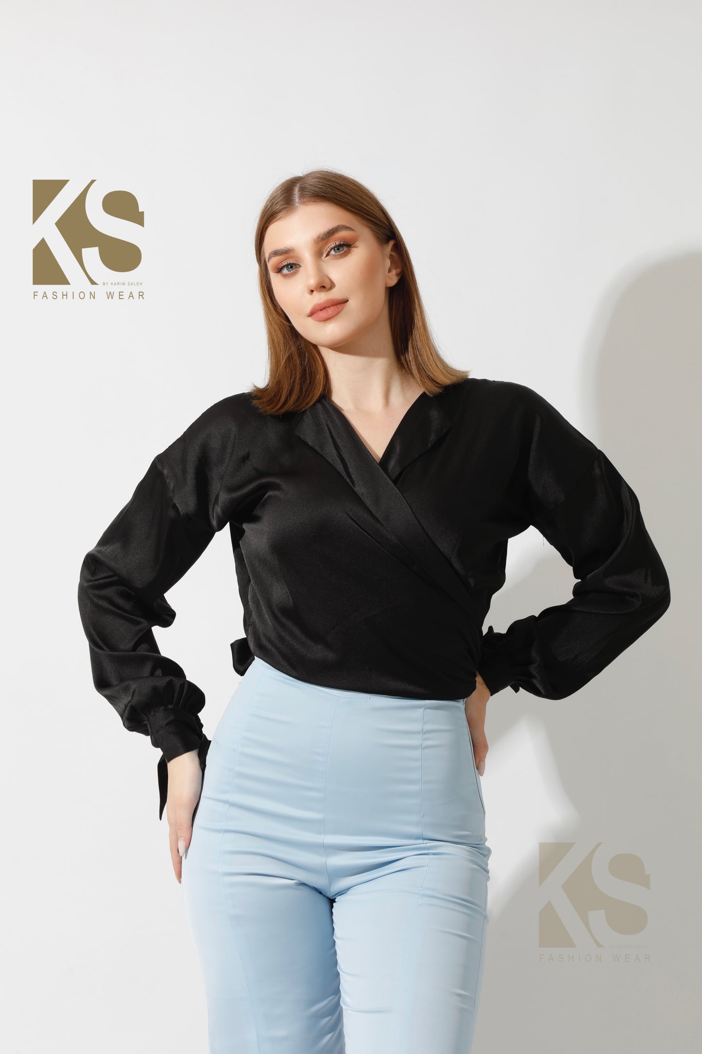 Wrap Tie Blouse - Black