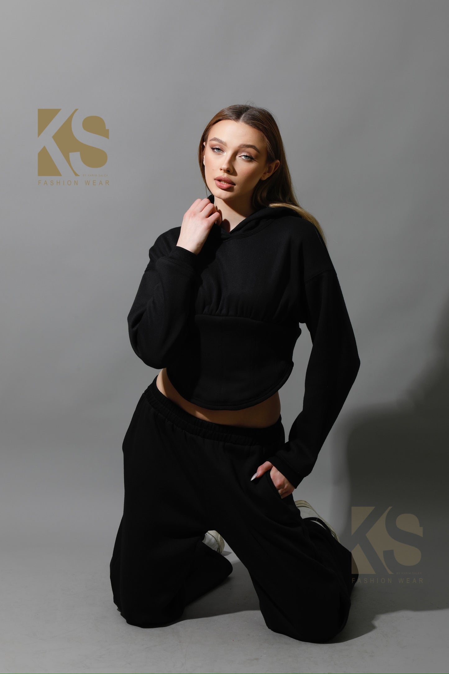 Corset Hoodie Set - Black