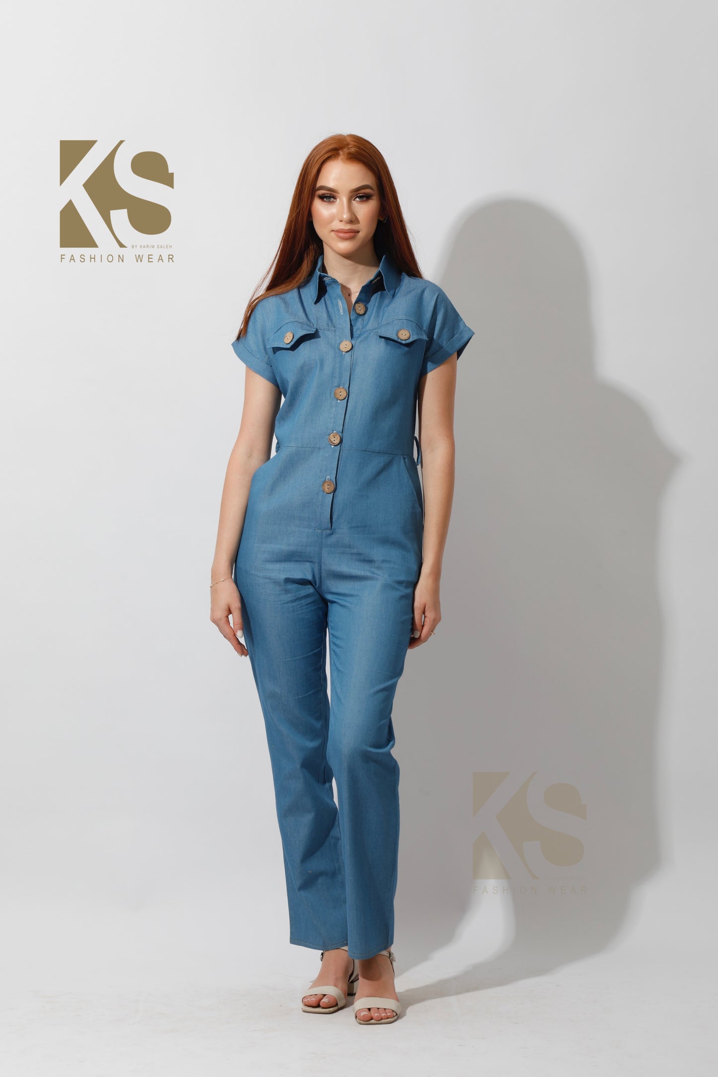 Buttons Jeans Jumpsuit - Blue