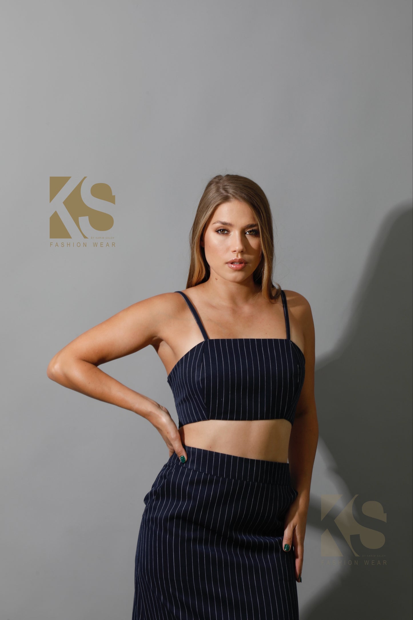 Striped Bra Top Co-Ord - Navy