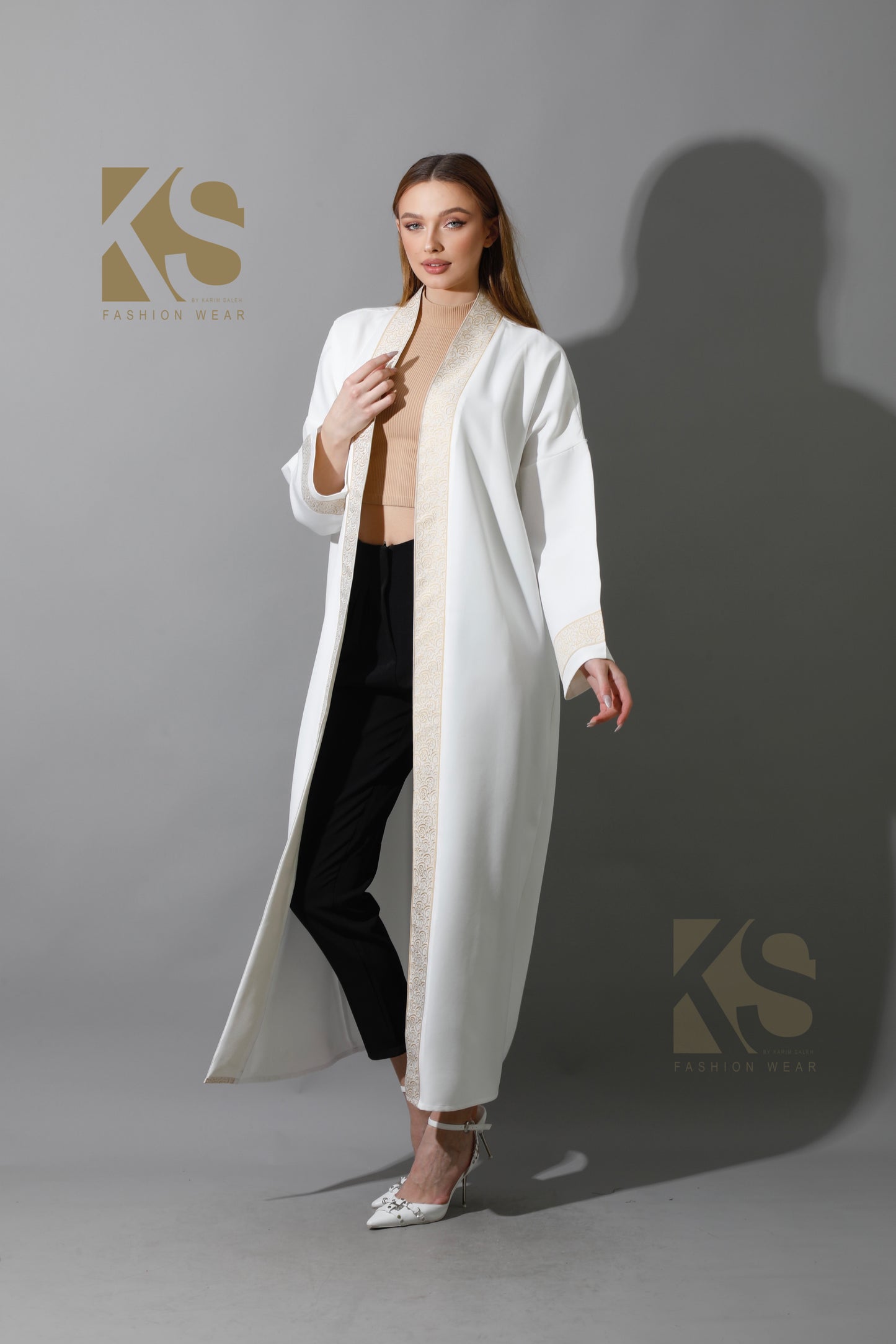 Arabic Long Kaftan - White & Gold
