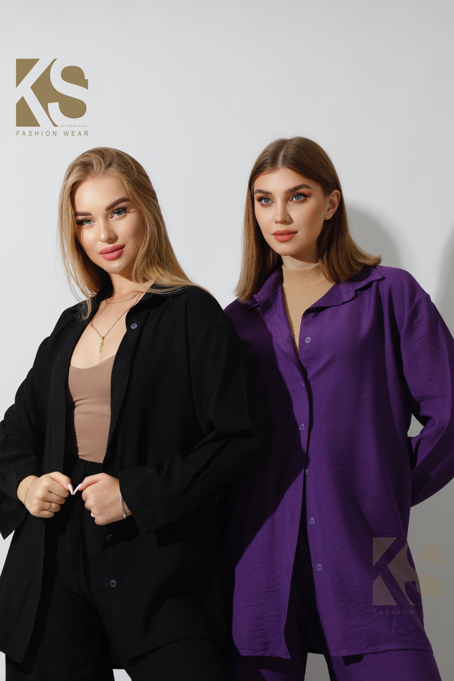 Long Shirt & Wide Leg Trousers Set - Purple