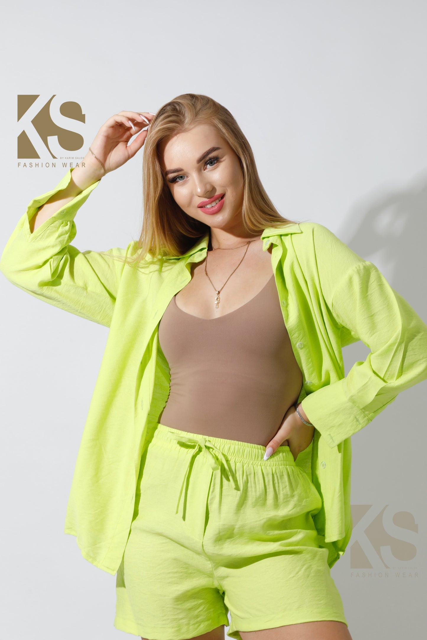 Lose Fit Shirt & Shorts Set - Lime Green