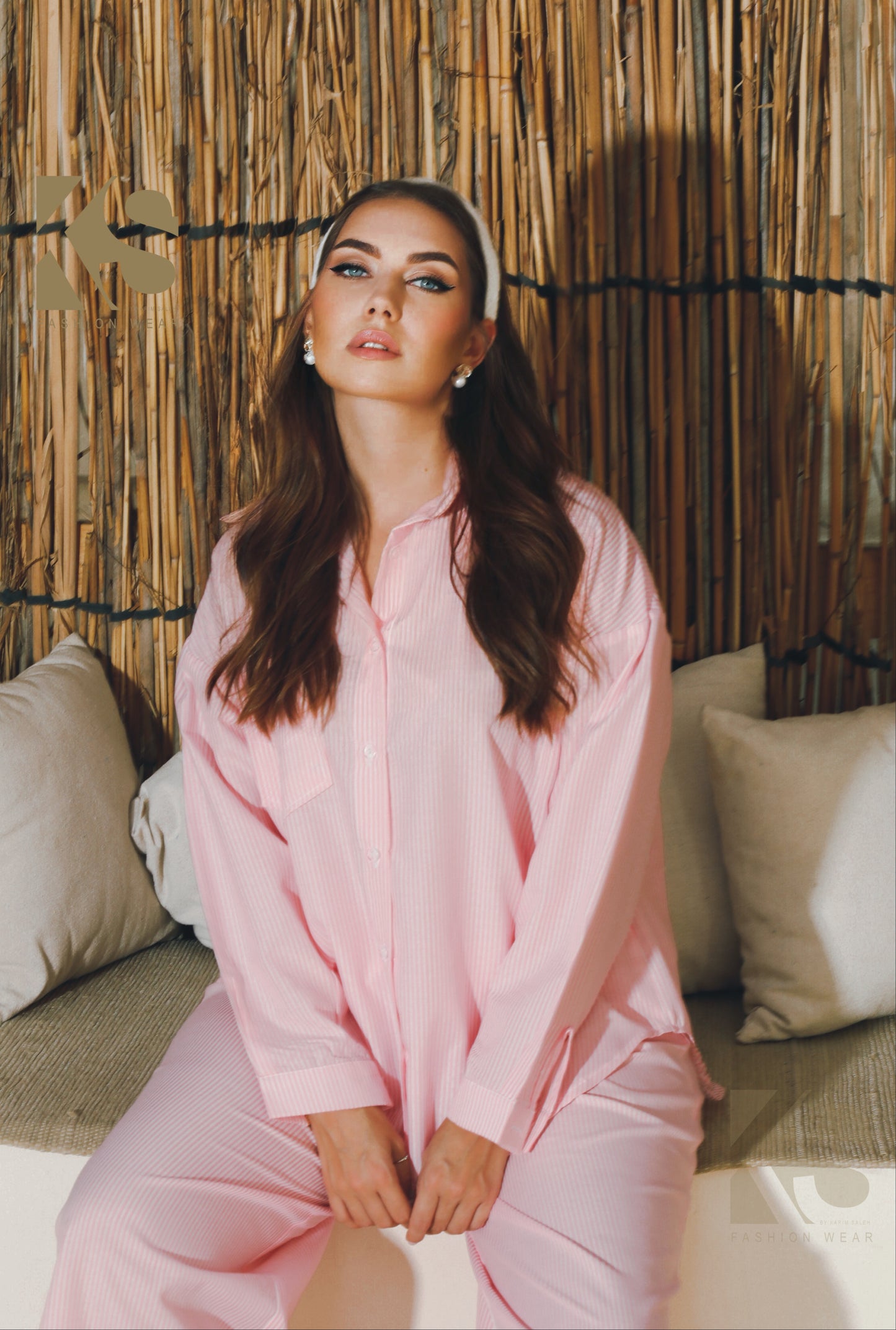 Wide Leg trousers Striped - Striped Pink