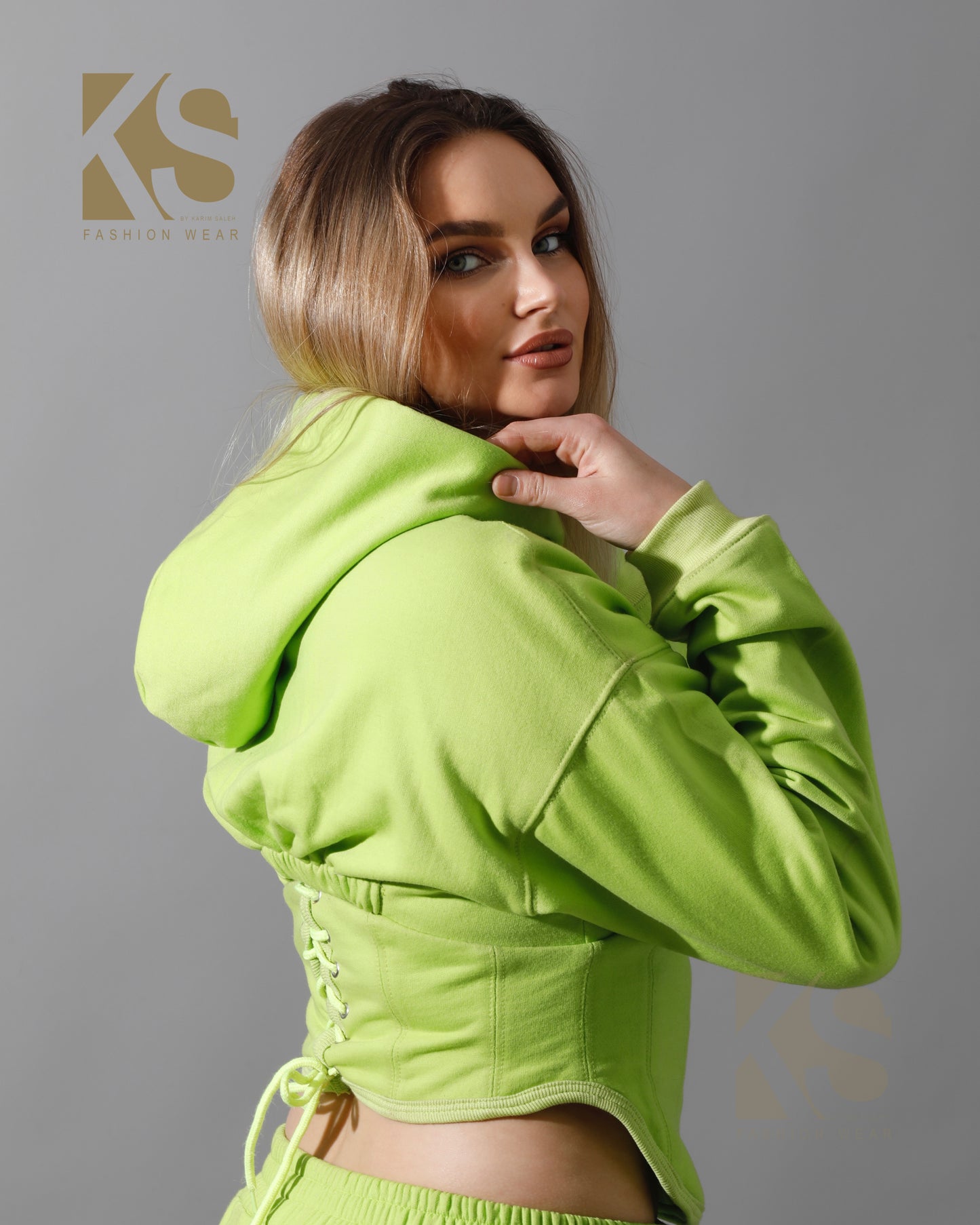 Corset Hoodie & Pants Set - Lime Green