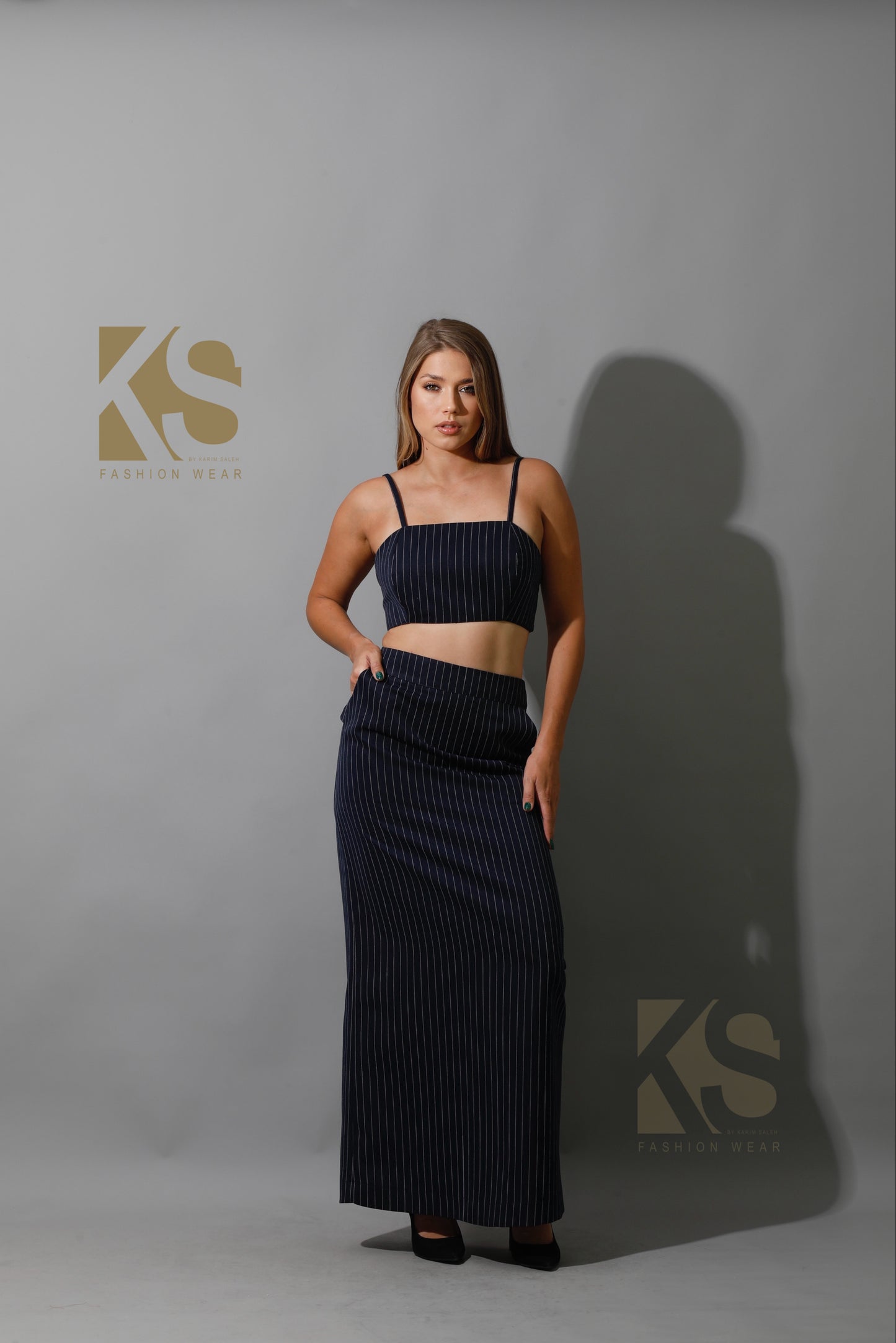 Striped Bra Top Co-Ord - Navy