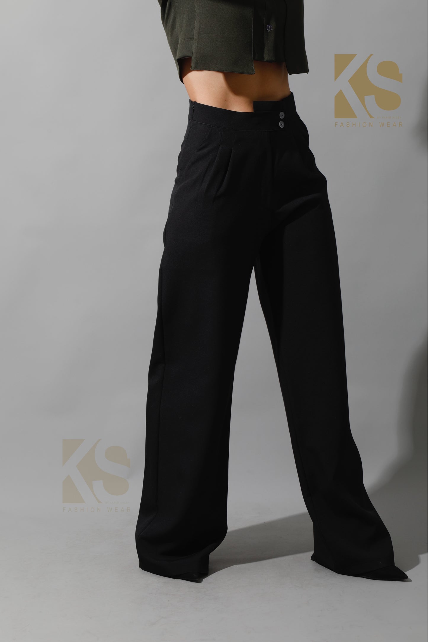 High Waist Wide Leg Trousers - Black